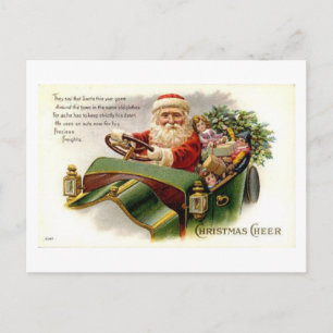 Vintage Santa and Sleigh Christmas Cheer Holiday Postcard