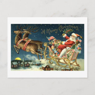 Vintage Santa and Sleigh Holiday Postcard