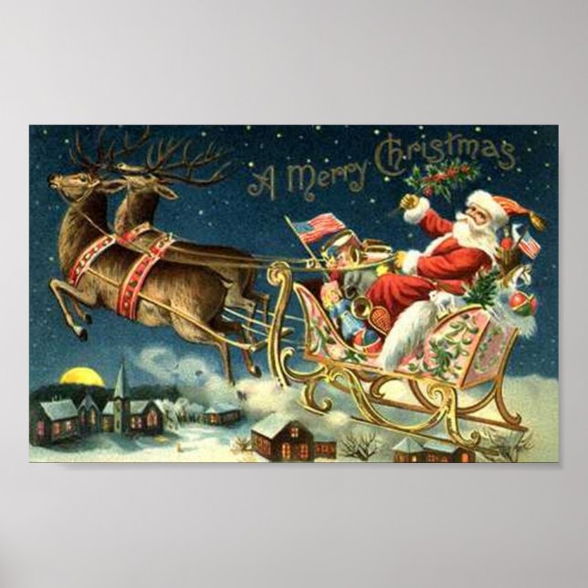Vintage Santa and Sleigh Poster (Front)