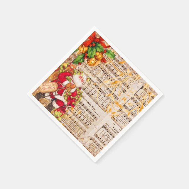 Vintage Santa and Victorian Christmas Carols Napkin (Corner)