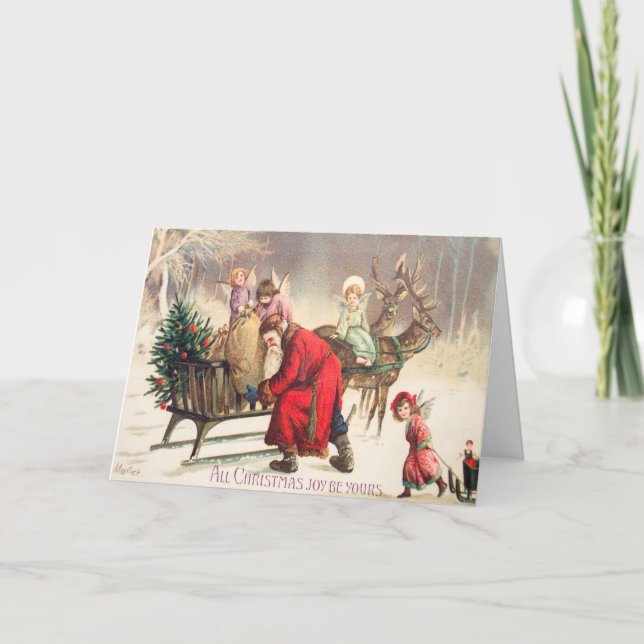 Vintage Santa Angles Victorian Christmas Card (Front)