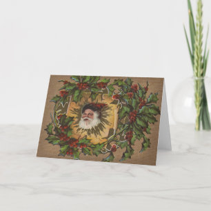Vintage Santa Antique Holly Christmas Holiday Card