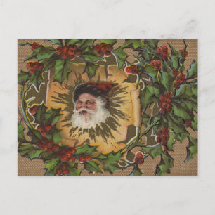 Vintage Santa Antique Holly Christmas Holiday Postcard