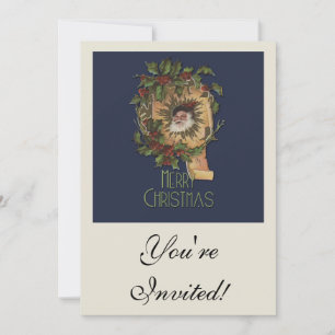 Vintage Santa Antique Holly Christmas Invitation