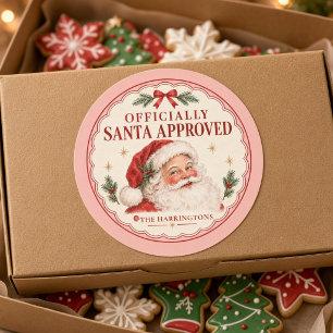Vintage Santa Approved Pink Christmas Classic Round Sticker