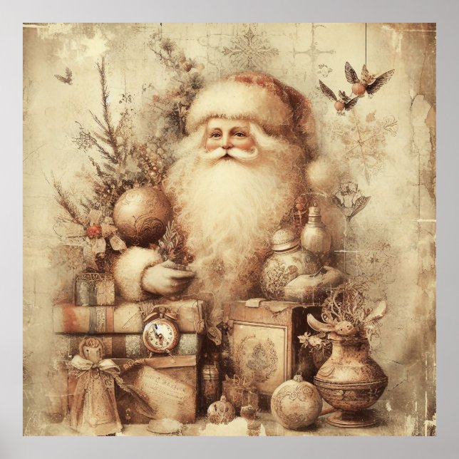 Vintage Santa Artwork. Sepia toned art Poster (Front)