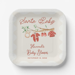 Vintage Santa Baby Christmas Baby Shower Paper Plate