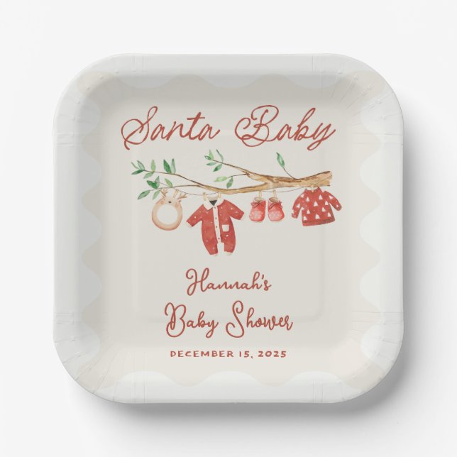 Vintage Santa Baby Christmas Baby Shower Paper Plate (Front)