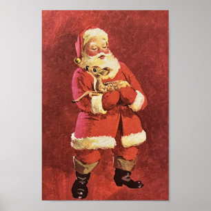 Vintage Santa Baby Reindeer Mid Century Poster