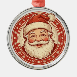 Vintage Santa Badge Retro Christmas Illustration Metal Tree Decoration