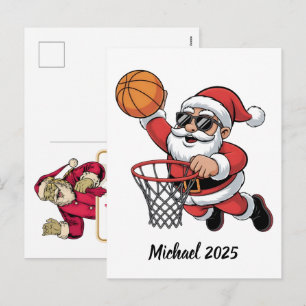 Vintage Santa Basketball Christmas 2025 Holiday Postcard