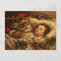 Vintage Santa Bedtime Christmas Oil Painting