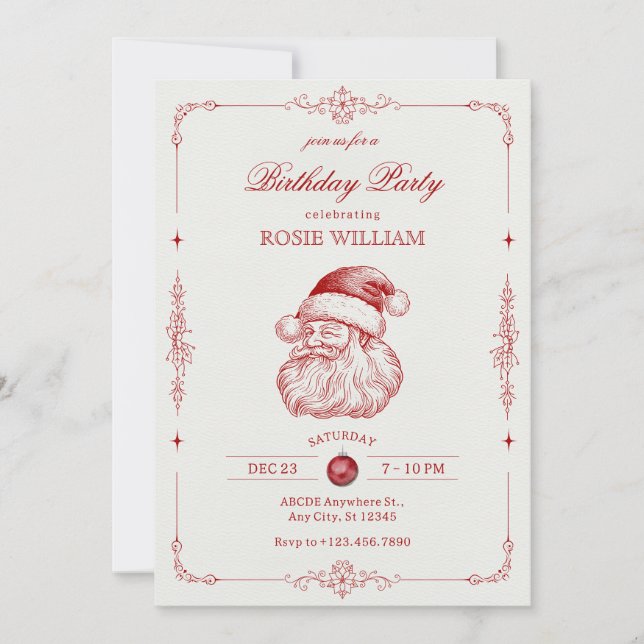 Vintage santa birthday  Invitation (Front)
