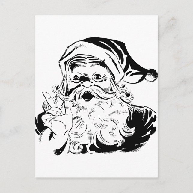 Vintage Santa Black ans White Holiday Postcard (Front)