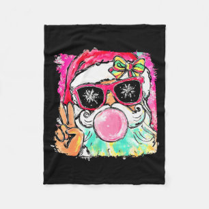 Vintage Santa Blowing Bubble Gum Coquette Bow Chri Fleece Blanket