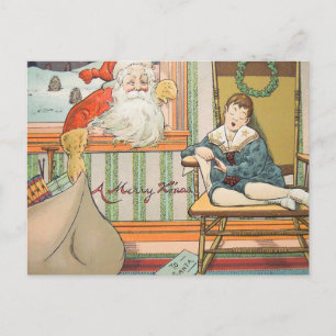 Vintage Santa Bringing Gifts for Kid Holiday Postcard