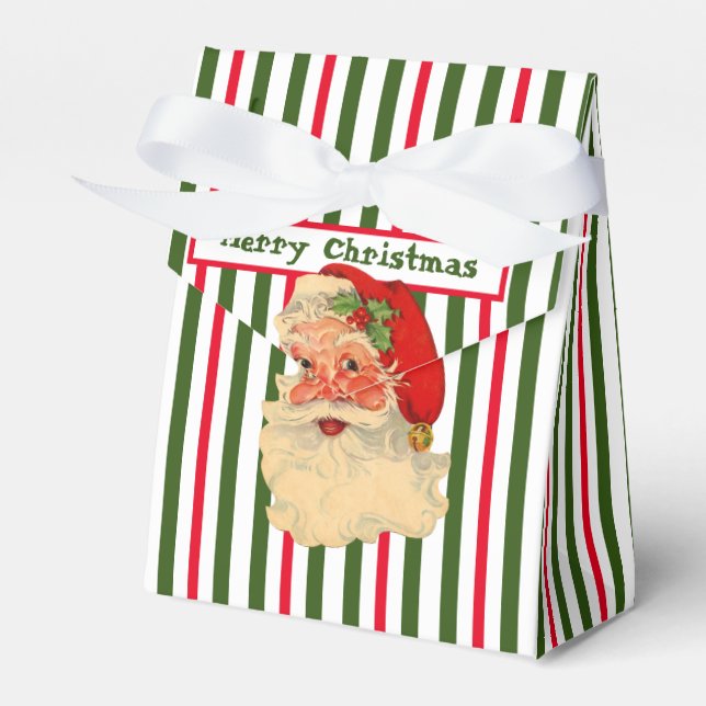 Vintage Santa & Candy Cane Stripes Favour Box (Front Side)