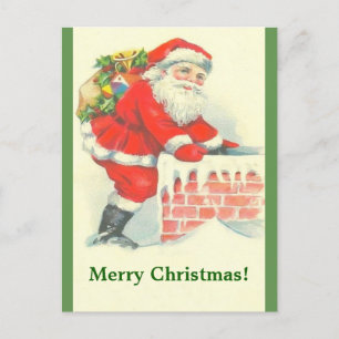 Vintage Santa & Chimney Classic Beauty Postcard