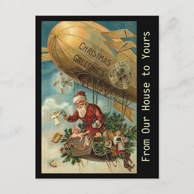 Vintage Santa Christmas Blimp - postcard (Front)