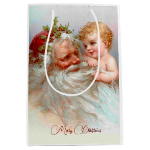 Vintage Santa Christmas custom  Medium Gift Bag
