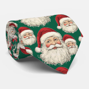 Vintage Santa Christmas Green Tie