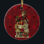 Vintage Santa Christmas Music Singing Ceramic Tree Decoration<br><div class="desc">Vintage Santa Claus Playing the Violin Santa Claus is having great fun in this reproduction of a vintage Christmas card. He's playing a violin as the two children in front of him are holding a candle, reading the sheet music, and singing along with a wonderful Christmas song. At their feet...</div>