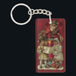 Vintage Santa Christmas Music Singing Key Ring<br><div class="desc">Vintage Santa Claus Playing the Violin Santa Claus is having great fun in this reproduction of a vintage Christmas card. He's playing a violin as the two children in front of him are holding a candle, reading the sheet music, and singing along with a wonderful Christmas song. At their feet...</div>