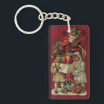 Vintage Santa Christmas Music Singing Key Ring<br><div class="desc">Vintage Santa Claus Playing the Violin Santa Claus is having great fun in this reproduction of a vintage Christmas card. He's playing a violin as the two children in front of him are holding a candle, reading the sheet music, and singing along with a wonderful Christmas song. At their feet...</div>