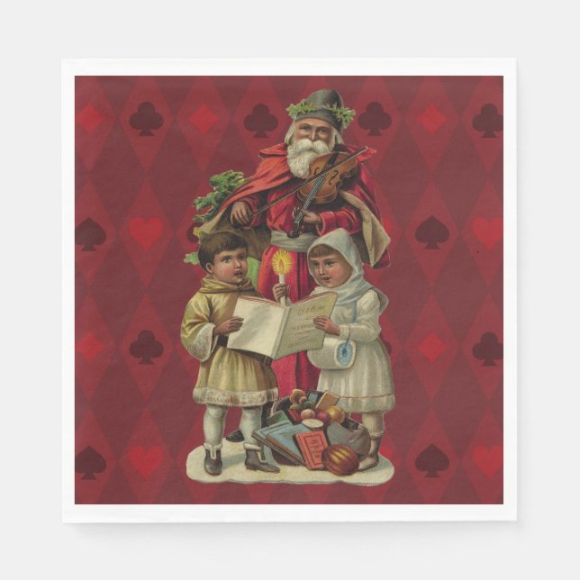 Vintage Santa Christmas Music Singing Napkin (Front)