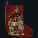 Vintage Santa Christmas Music Singing Small Christmas Stocking<br><div class="desc">Vintage Santa Claus Playing the Violin Santa Claus is having great fun in this reproduction of a vintage Christmas card. He's playing a violin as the two children in front of him are holding a candle, reading the sheet music, and singing along with a wonderful Christmas song. At their feet...</div>