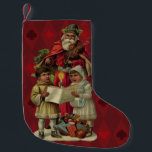 Vintage Santa Christmas Music Singing Small Christmas Stocking<br><div class="desc">Vintage Santa Claus Playing the Violin Santa Claus is having great fun in this reproduction of a vintage Christmas card. He's playing a violin as the two children in front of him are holding a candle, reading the sheet music, and singing along with a wonderful Christmas song. At their feet...</div>