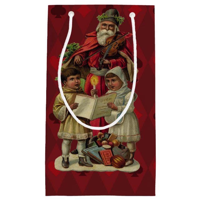 Vintage Santa Christmas Music Singing Small Gift Bag (Front)