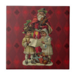 Vintage Santa Christmas Music Singing Tile<br><div class="desc">Vintage Santa Claus Playing the Violin Santa Claus is having great fun in this reproduction of a vintage Christmas card. He's playing a violin as the two children in front of him are holding a candle, reading the sheet music, and singing along with a wonderful Christmas song. At their feet...</div>