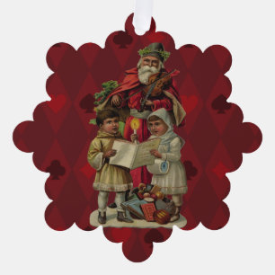 Vintage Santa Christmas Music Singing Tree Decoration Card