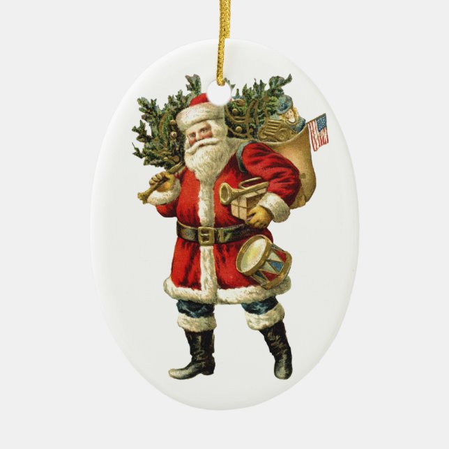 Vintage Santa Christmas Ornament Add Name (Front)