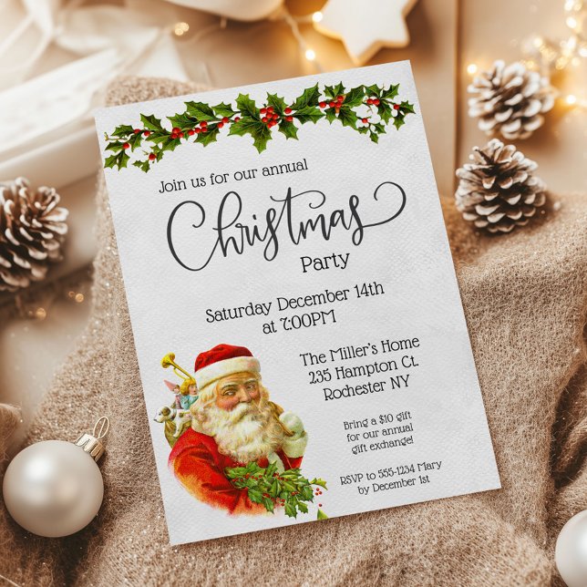 Vintage Santa Christmas Party Invitation (Creator Uploaded)