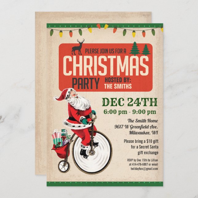 Vintage Santa Christmas Party Invitation (Front/Back)