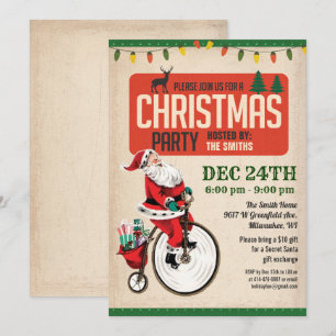 Vintage Santa Christmas Party Invitation