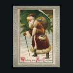 Vintage Santa Christmas Postcard<br><div class="desc">Restored and enhanced nostalgic image of Santa delivering gifts in the snow.</div>