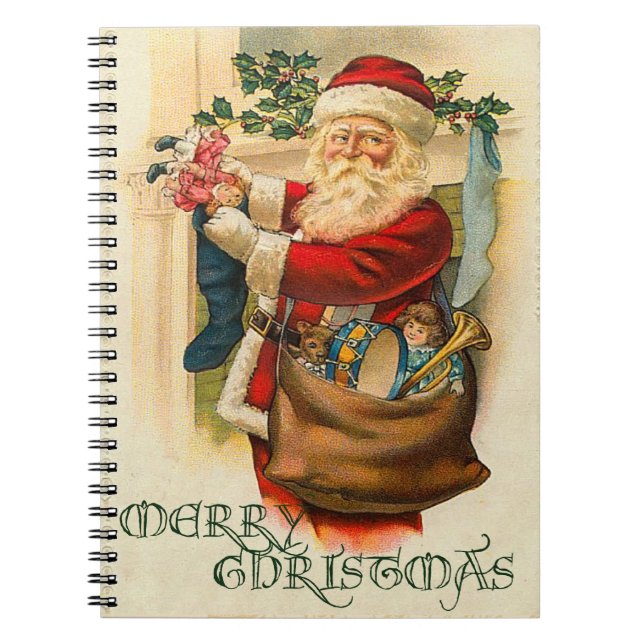 Vintage Santa Christmas Spiral Notebook (Front)