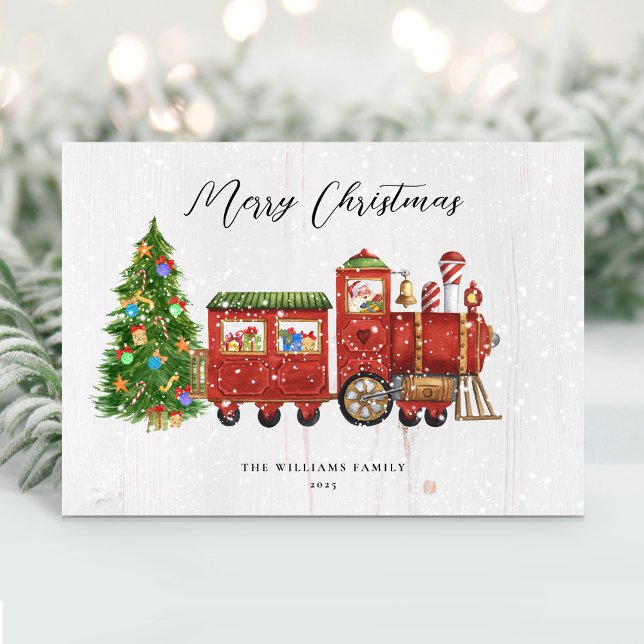 Vintage Santa Christmas Train Non-Photo Holiday Card (Vintage Santa Christmas Train Non-Photo Holiday Card)