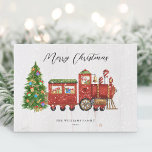 Vintage Santa Christmas Train Non-Photo Holiday Card<br><div class="desc">Wish your friends and family a happy holiday season with this vintage,  Santa Christmas train design. Personalise with your holiday greeting and family name.</div>