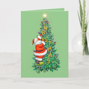 Vintage Santa Christmas Tree Holiday Card