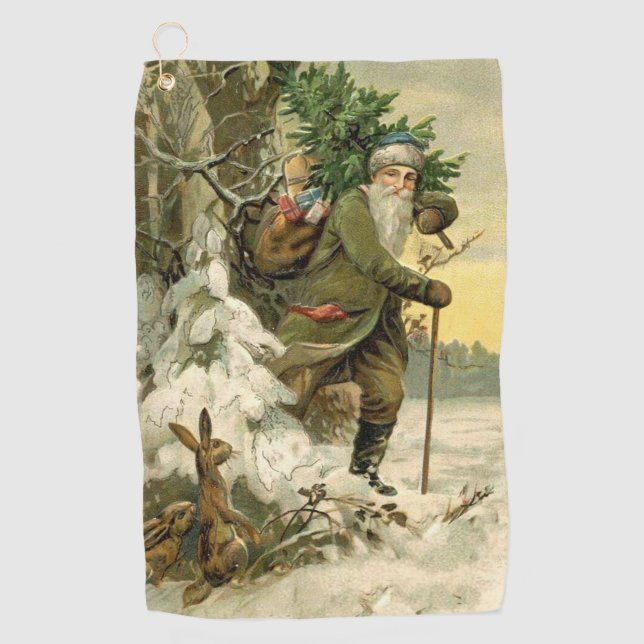 Vintage Santa Christmas Victorian Holiday Golf Towel (Front)