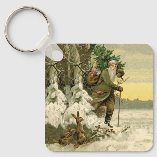 Vintage Santa Christmas Victorian Holiday Key Ring (Front)