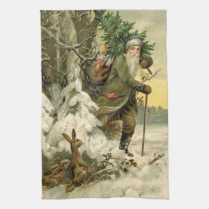 Vintage Santa Christmas Victorian Holiday Tea Towel