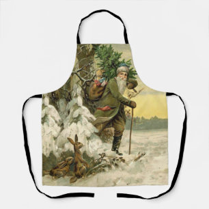 Vintage Santa Christmas Victorian Holiday Tree  Apron