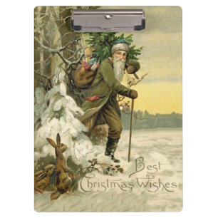 Vintage Santa Christmas Victorian Holiday Tree  Clipboard