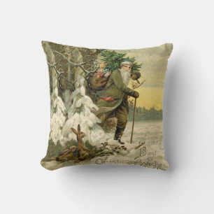Vintage Santa Christmas Victorian Holiday Tree  Cushion