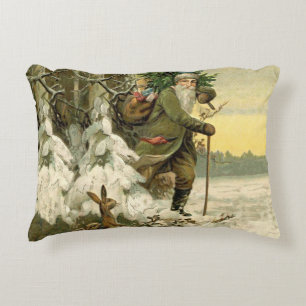 Vintage Santa Christmas Victorian Holiday Tree  Decorative Cushion